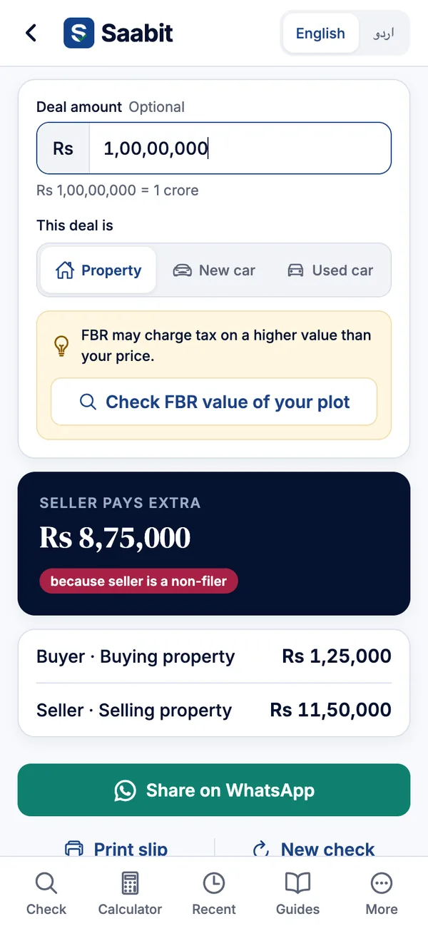 Deal result: seller pays Rs 8,75,000 extra because the seller is a non-filer